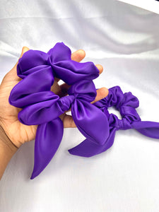 Purple satin scrunchies